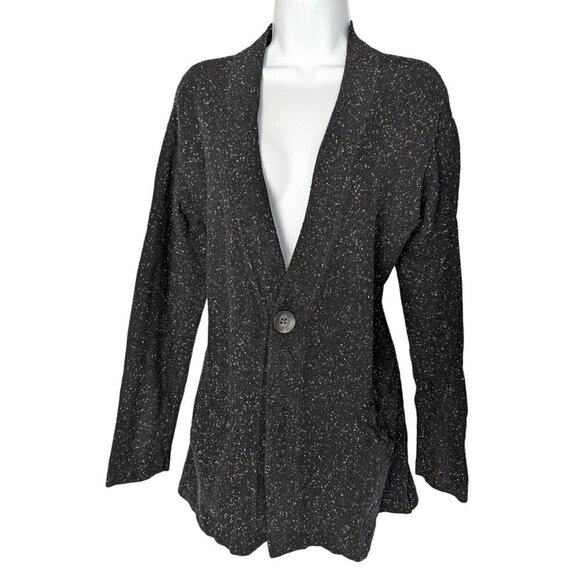J.Jill Cardigan Black with White specks one button long sleeve Women's size M - Picture 1 of 8